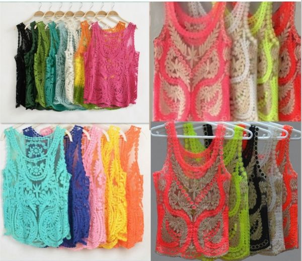 Blusa sem manga em "renda Guipir" Cores