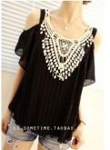 Blusa em Chifon com aplicação de crochet
