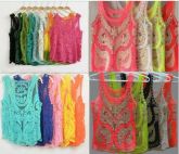 Blusa sem manga em "renda Guipir" Cores